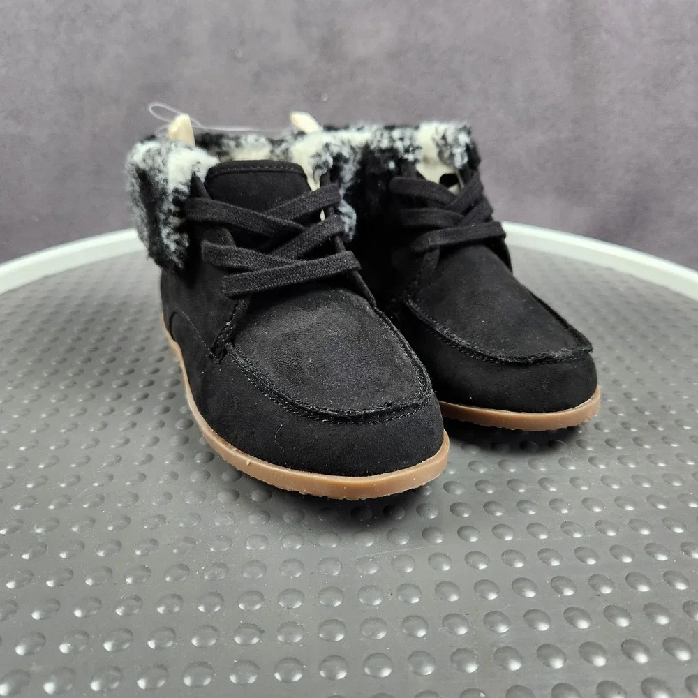 Gap Kids Moccasin Boot Boys Size 11 Black‎ Faux Suede Plaid Cuff Lined